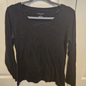 Cynthia Rowley Black Scoop Neck Long Sleeve Top - Lightweight Knit